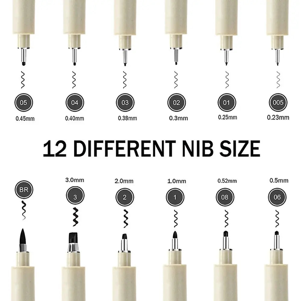 1Pcs Micron Ink Marker Pen Sketch Stationery Set Art Supplies Drawing Pen Pigment Liner 12 Tips Sketching Needle Pen