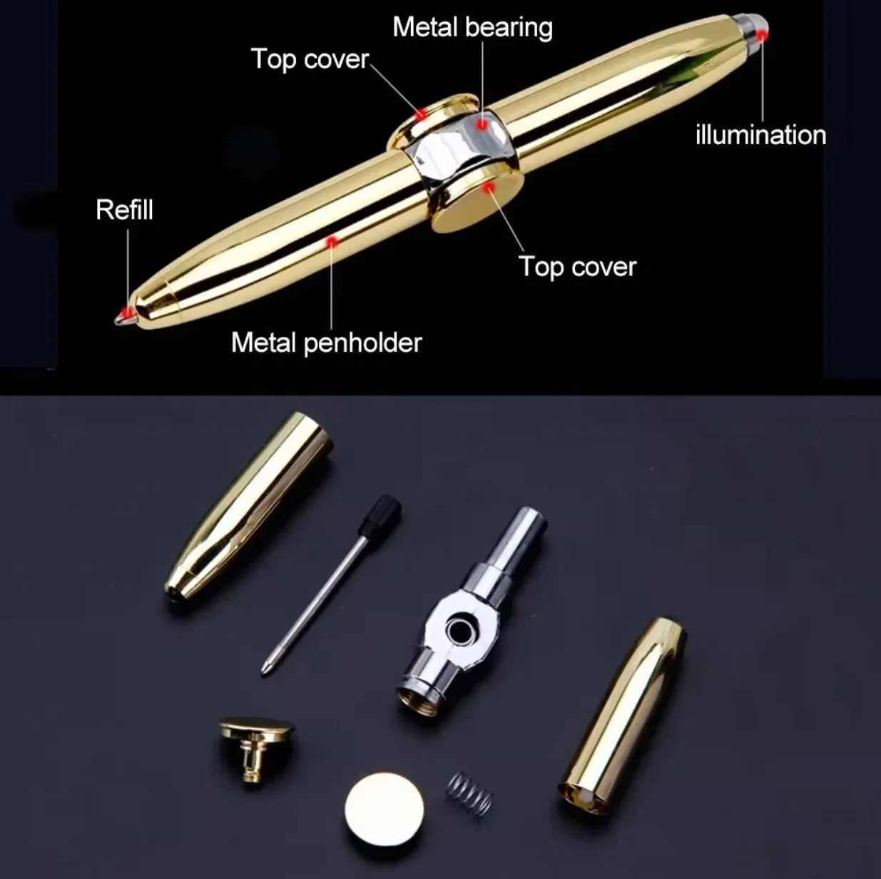 STONEGO Relieve Stress Spinner Pen Stonego Gyroscope Decompression Light Ball Pen Shape Finger Gyro Writing Pen