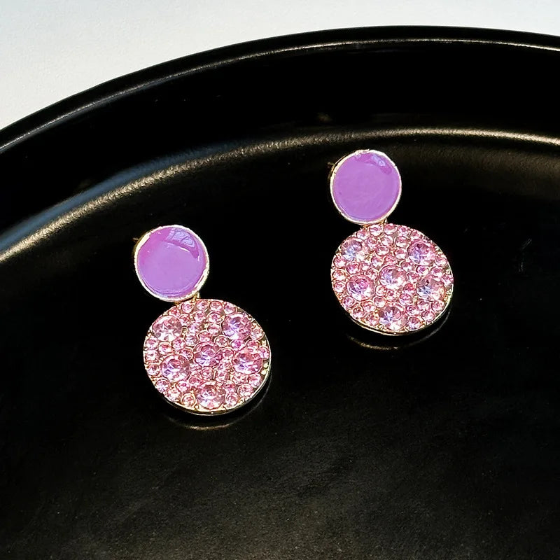 925 Silver Needle Earrings Sales Korean Edition Purple Crystal Light Luxury Geometric Circle Dropping Fashion Design Earrings