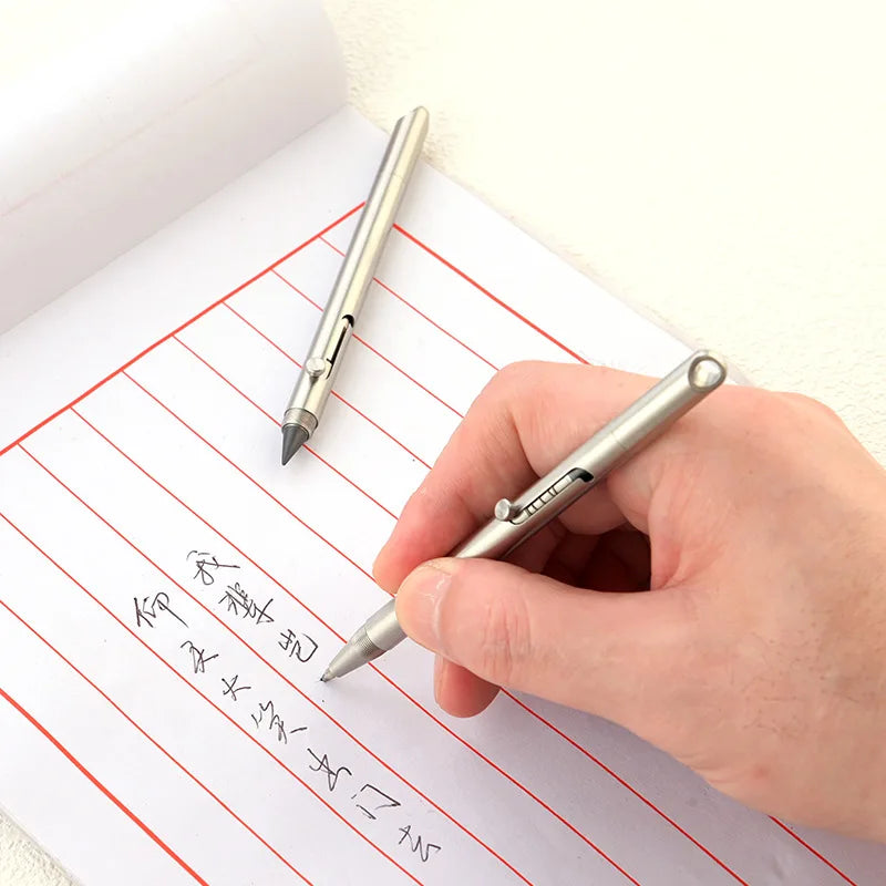 Stainless steel push pen 2-in-1 metal signature pen, no sharpening pencil, portable keychain, portable travel pocket pen