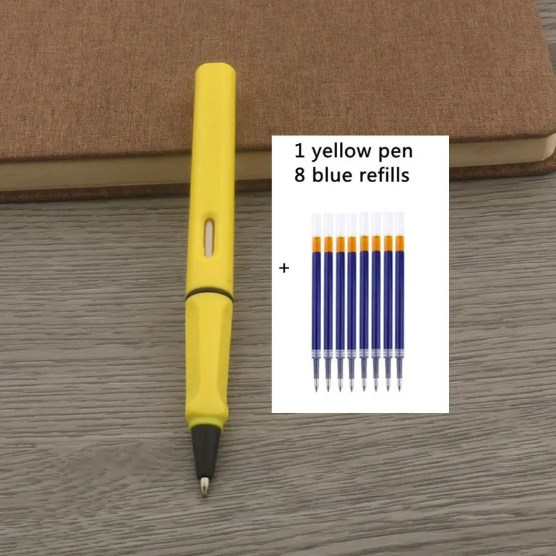 1Pc Ballpoint Pen + 8 Refills Black Blue Red Ink Gel Pen Bullet Tip 0.5mm Rollerball Pen School Office Supplies Stationery Pen