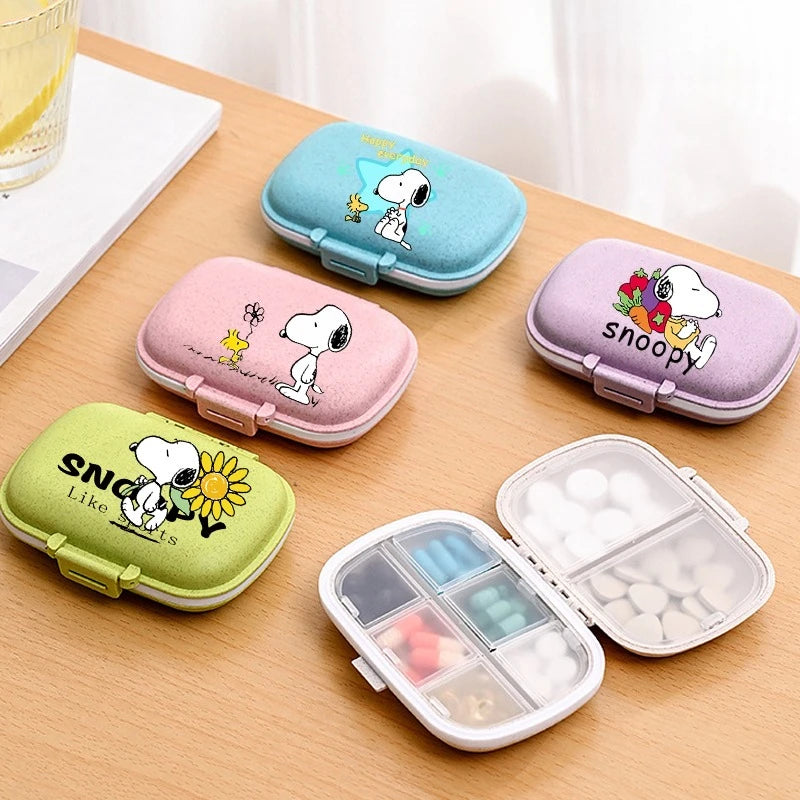 Snoopys Mini Portable Pills Organizer Case 8 Grids PillBox Tablet Storage Container Travel Weekly Medicine Pill's Box Pill Case
