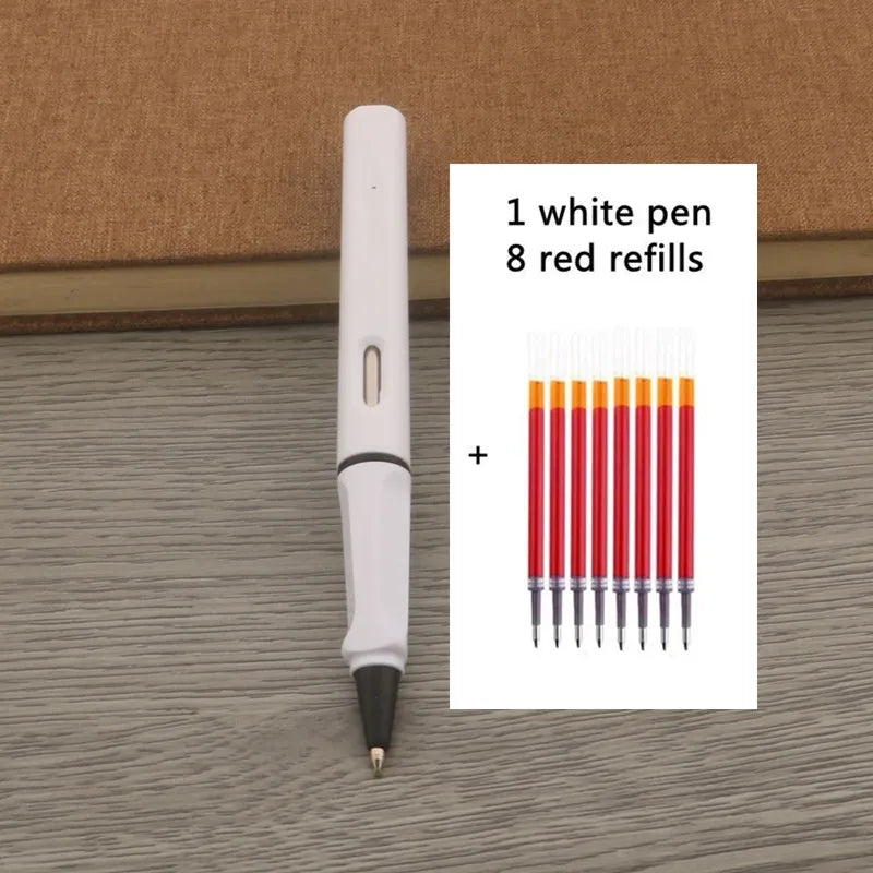 1Pc Ballpoint Pen + 8 Refills Black Blue Red Ink Gel Pen Bullet Tip 0.5mm Rollerball Pen School Office Supplies Stationery Pen
