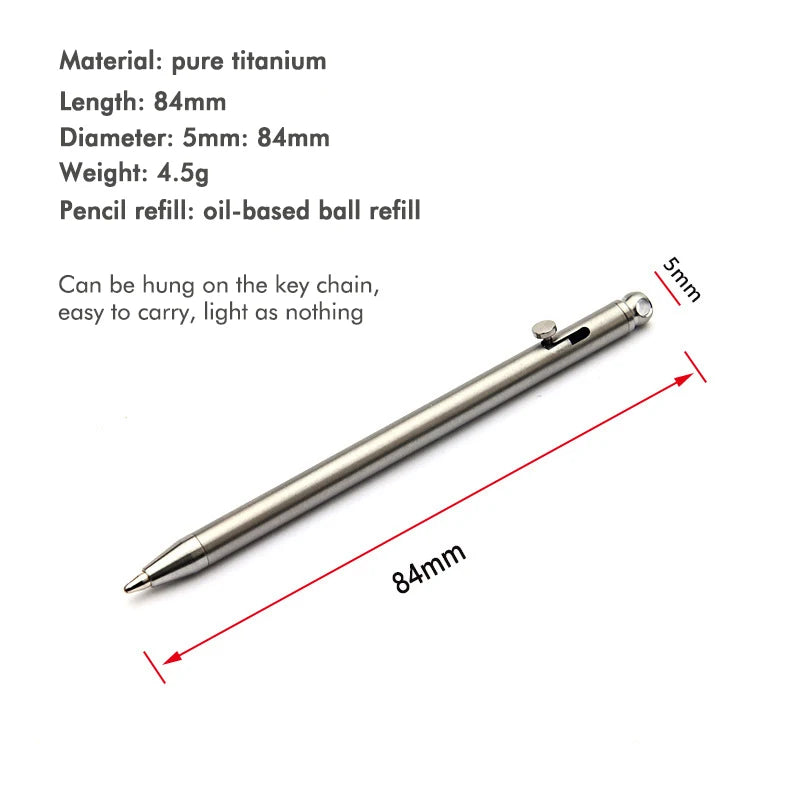 Pure Titanium Mini Compact Bolt Pen Portable Keychain Pen Portable Travel Metal Ballpoint Pen Signing Party Gifts for Guests