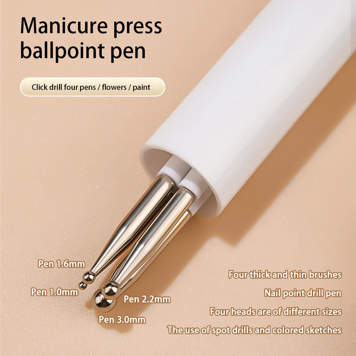 Nail point diamond pen 4-in-1 embellishment rotating nail point diamond pen