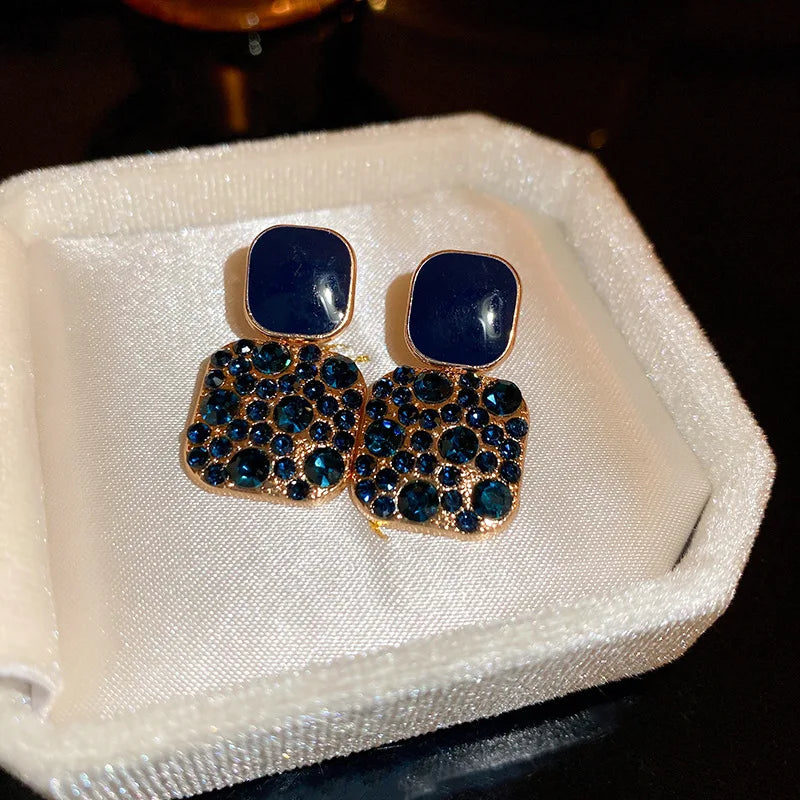 Purple Rhinestone Stud Earrrings For Women Exquisite Imitation Pearl Earrings Simple Square Geometric Earrings Party Jewelry
