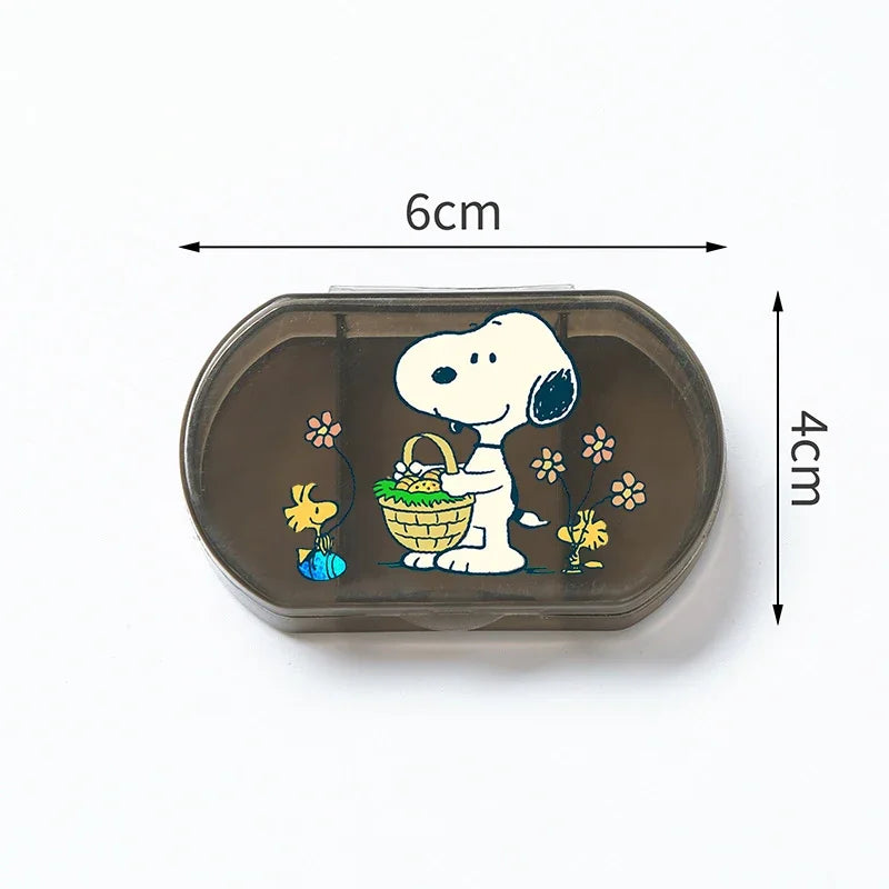 Portable Snoopys Mini Pill Box Kawaii Travel Anime Three-compartment Transparent Plastic Medicines Storage Case Container Gifts