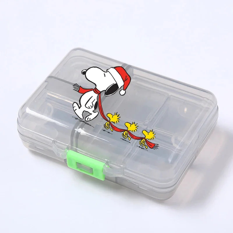 Kawaii Snoopys Anime Storage Box Pill Case Large Capacity A Week Organizer Portable Travel Outdoor Tablets Vitamins Container