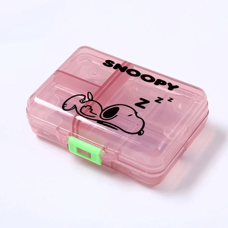 Kawaii Snoopys Anime Storage Box Pill Case Large Capacity A Week Organizer Portable Travel Outdoor Tablets Vitamins Container