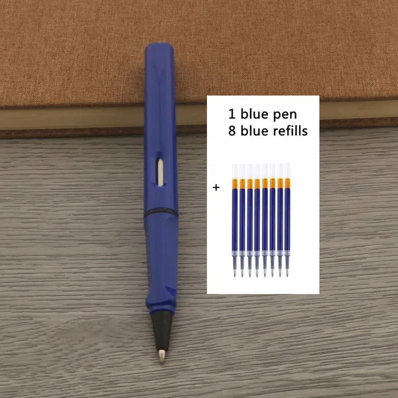 1Pc Ballpoint Pen + 8 Refills Black Blue Red Ink Gel Pen Bullet Tip 0.5mm Rollerball Pen School Office Supplies Stationery Pen