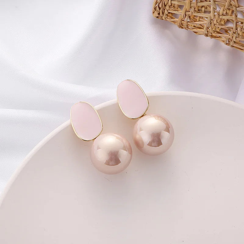 Black White Pink Pearl Drop Earrings for Women New Fashion Elegant Enamel Oil Irregular Geometry Dangle Earrings Party Jewelry