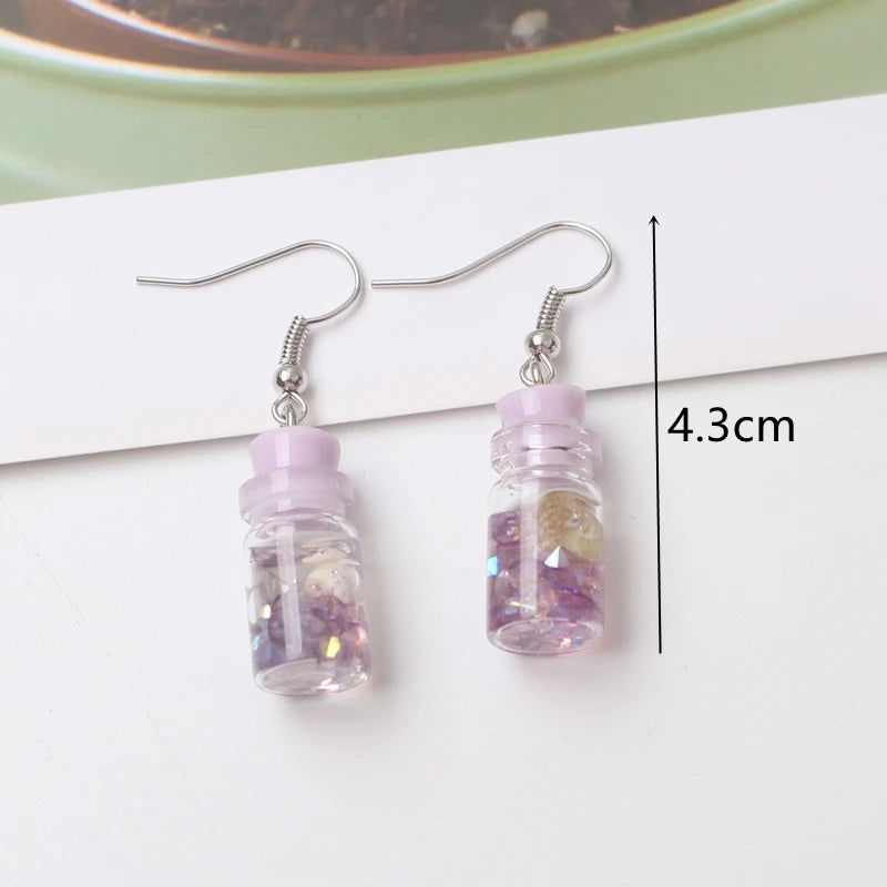 Sweet Purple Flower Butterfly Geometric Drop Earrings for Women Daisy Heart C-Shaped Round Sqaure Brincos Sweet Wedding Jewelry