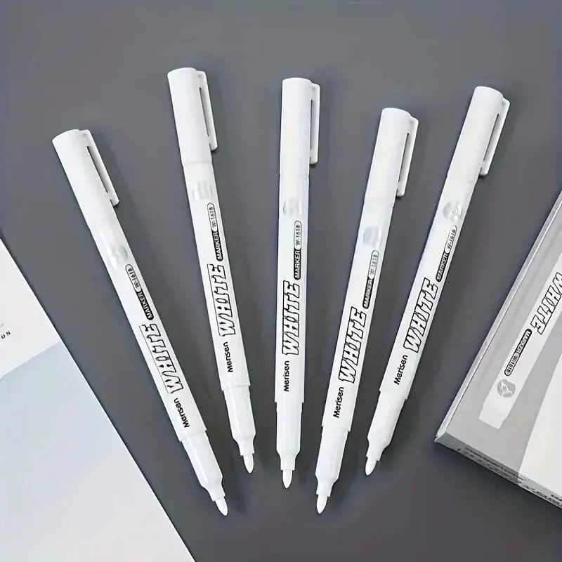 White Marker Pen Set Waterproof Permanent Paint Pens DIY Graffiti for Wood, Glass, Plastic Leather Stationery School Supplies