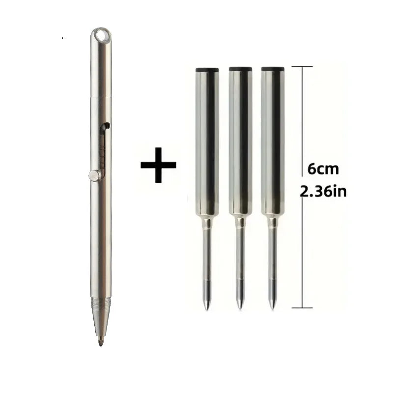 Stainless steel push pen 2-in-1 metal signature pen, no sharpening pencil, portable keychain, portable travel pocket pen