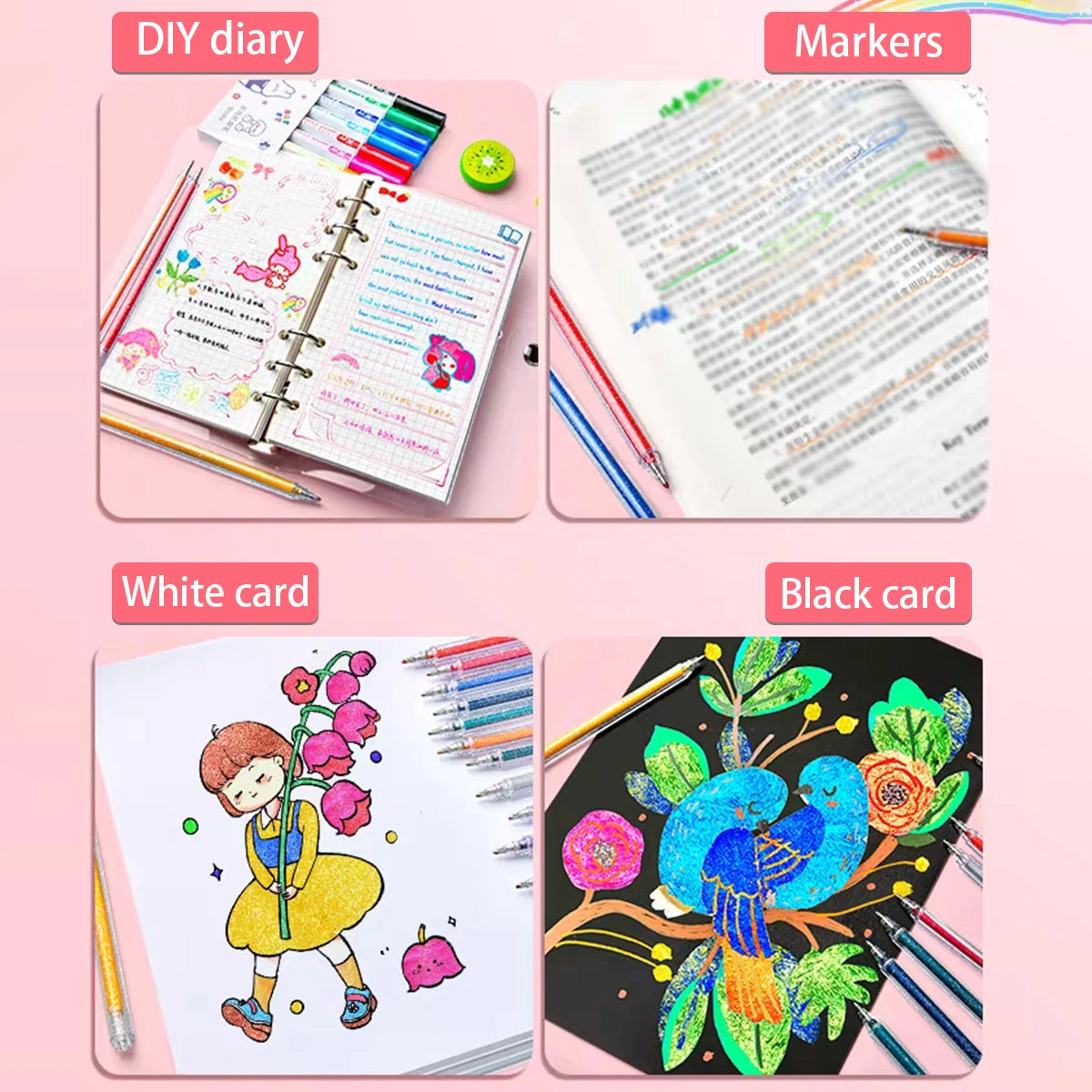 8/12/18 Color Glitter Gel Pen 1.0mm Metal Glitter Color Ballpoint Pen Paper Cardstock Diary Drawing Marking Coloring DIY Art