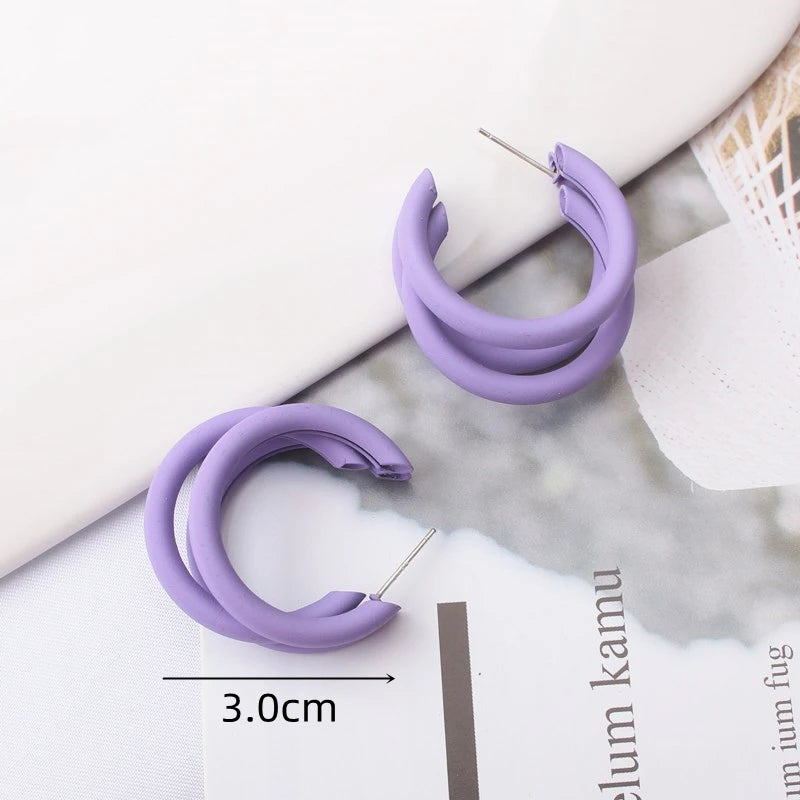 Sweet Purple Flower Butterfly Geometric Drop Earrings for Women Daisy Heart C-Shaped Round Sqaure Brincos Sweet Wedding Jewelry