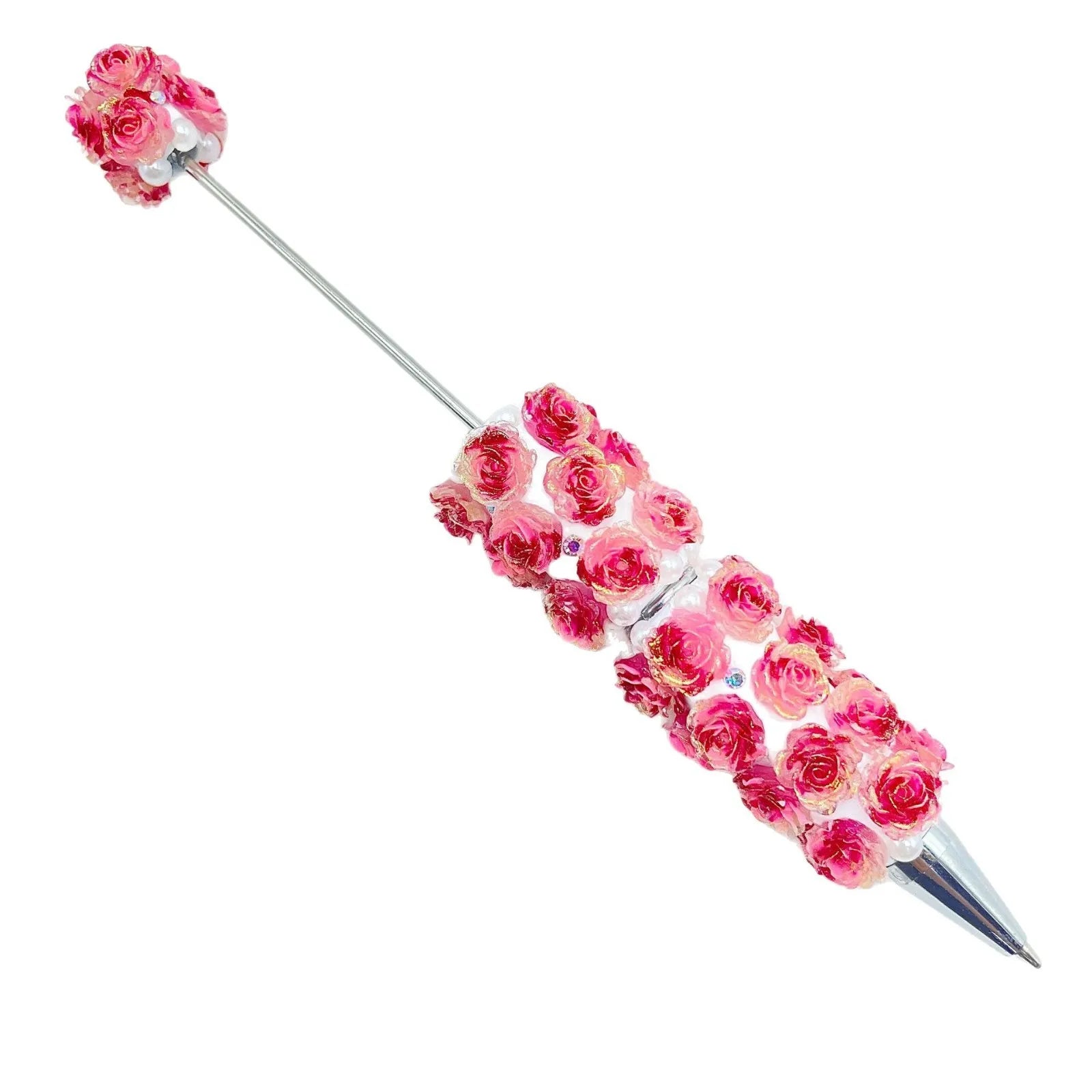 20Pcs Pearl Rose Beaded Pen Supplies Creative Handmade DIY Cute Beaded Ball Pen Office School Children Stationery Kids Gift
