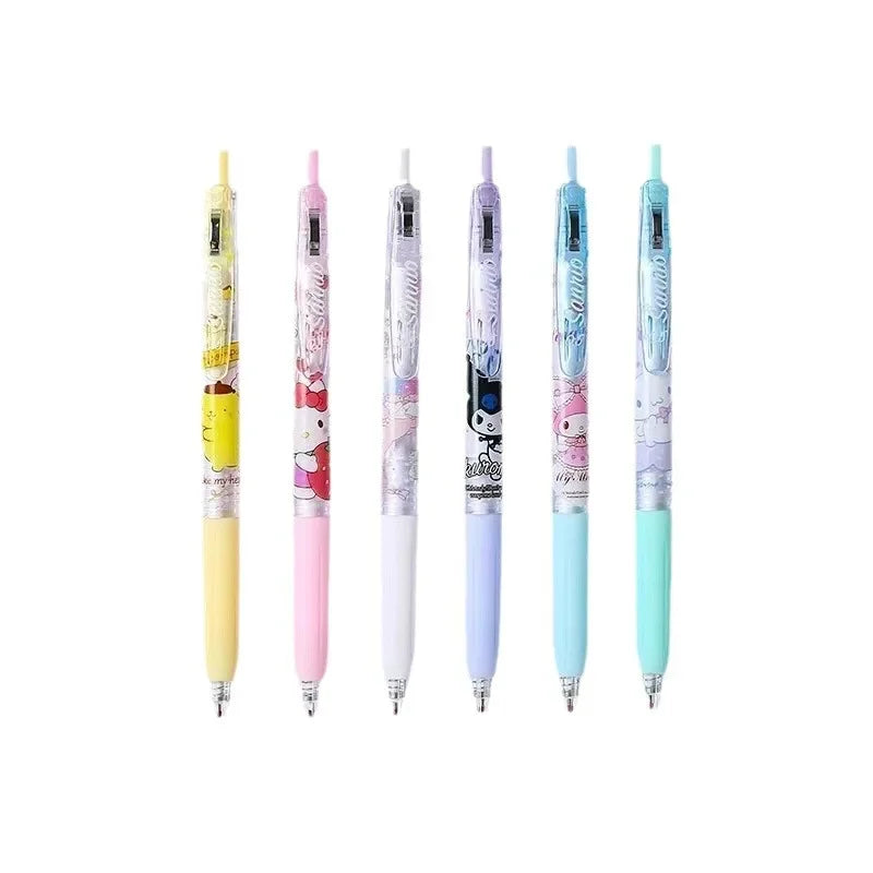 6pcs Cartoon Gel Pen Hello Kitty Cartoon Cinnamoroll Kuromi Quick Drying Black 0.5mm Ballpoint Pen Student Stationery Supplies