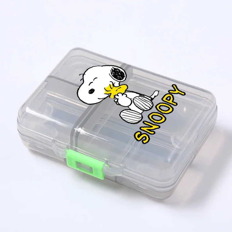 Kawaii Snoopys Anime Storage Box Pill Case Large Capacity A Week Organizer Portable Travel Outdoor Tablets Vitamins Container