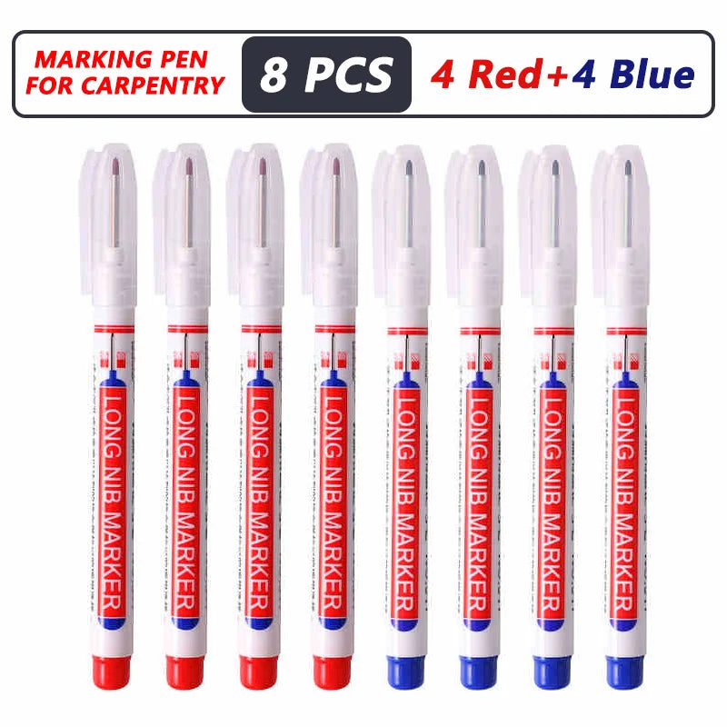 8Pcs/Set 20mm Deep Hole Long Nib Head Markers For Metal Perforating Pen Waterproof Bathroom Woodworking Decoration Multi-Purpose