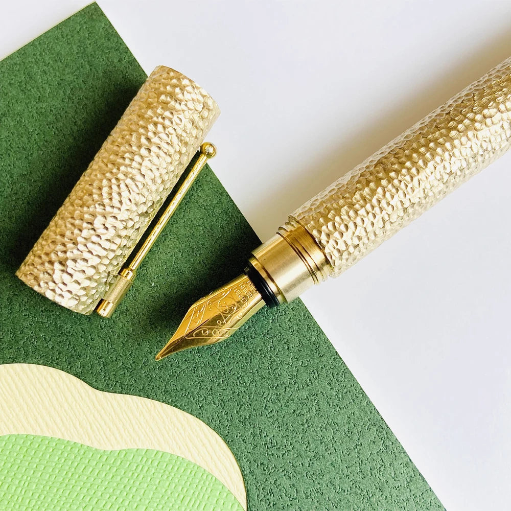 Benovel Hand carved brass hammer patterned fountain pen Retro writing ink pen F nib school office business supplies gift pens