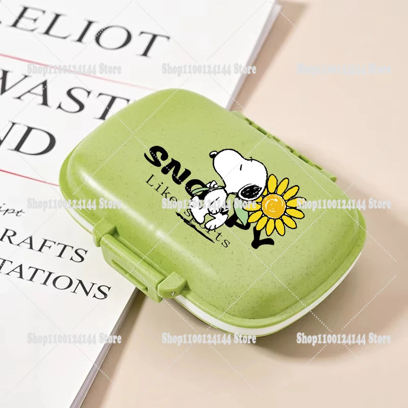Snoopys Mini Portable Pills Organizer Case 8 Grids PillBox Tablet Storage Container Travel Weekly Medicine Pill's Box Pill Case