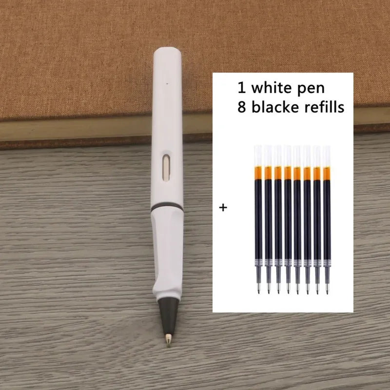 1Pc Ballpoint Pen + 8 Refills Black Blue Red Ink Gel Pen Bullet Tip 0.5mm Rollerball Pen School Office Supplies Stationery Pen
