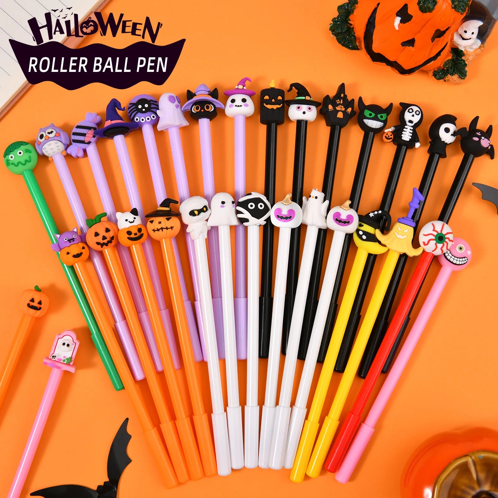 12 cute cartoon neutral pens for Halloween, with a simple pen body/pumpkin bat ghost shape, suitable for schools, offices, study