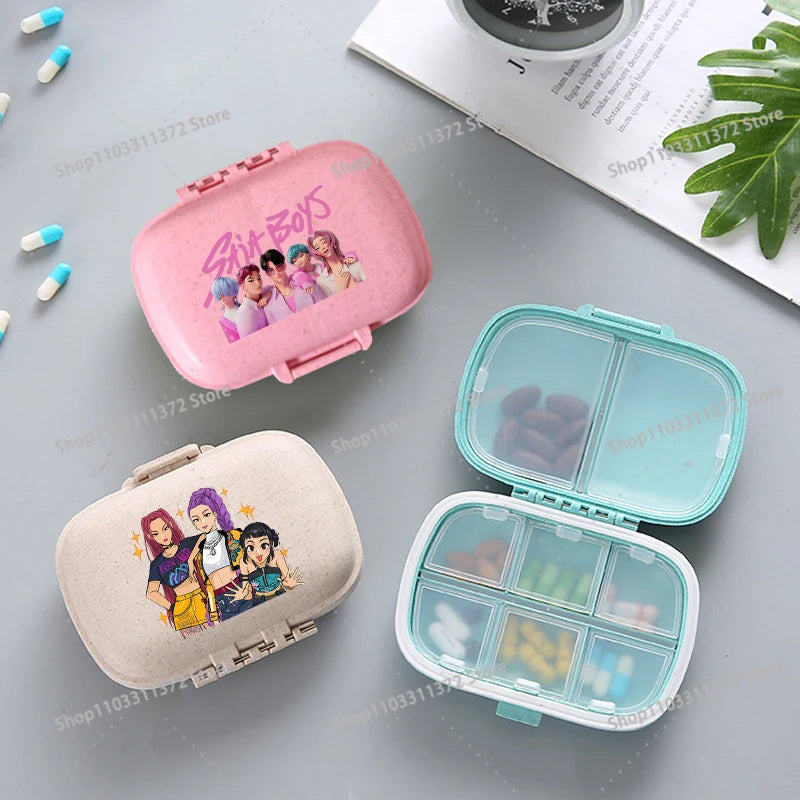 Move K-Pop Demon Hunters 8 Grid Compartment Pill Storage Box Fashion Printed Portable Travel Home Vitamin Container Cartoon Gift
