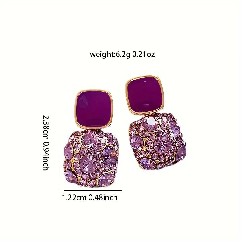 New Purple Simulated Zircon Square Earrings Wwith A Light Luxur High-End Feel Fashionable Female Wedding Party Jewelry Gifts