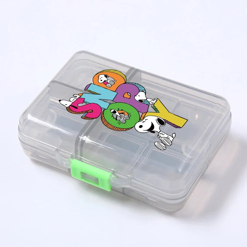 Kawaii Snoopys Anime Storage Box Pill Case Large Capacity A Week Organizer Portable Travel Outdoor Tablets Vitamins Container