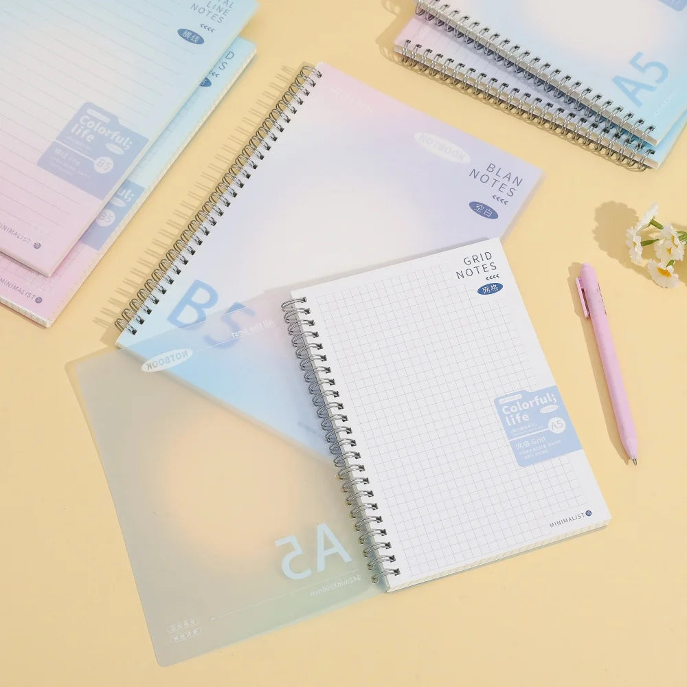 Gradient Spiral Notebook A5 B5 Pastel PP Cover Grid/Lined/Blank Pages 70GSM Paper Aesthetic Stationery for School Office Journal