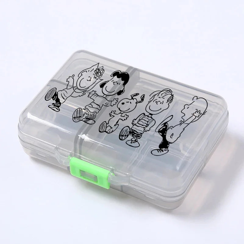 Kawaii Snoopys Anime Storage Box Pill Case Large Capacity A Week Organizer Portable Travel Outdoor Tablets Vitamins Container