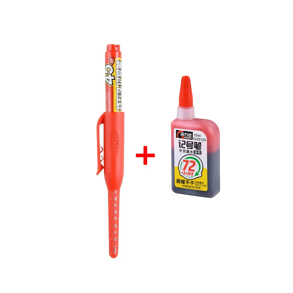 45mm Waterproof Deep Hole Marker Pens Long Nib Head Carpenter Pen Black/Blue/Red Ink for Multi-Purpose Woodworking Hand Tools