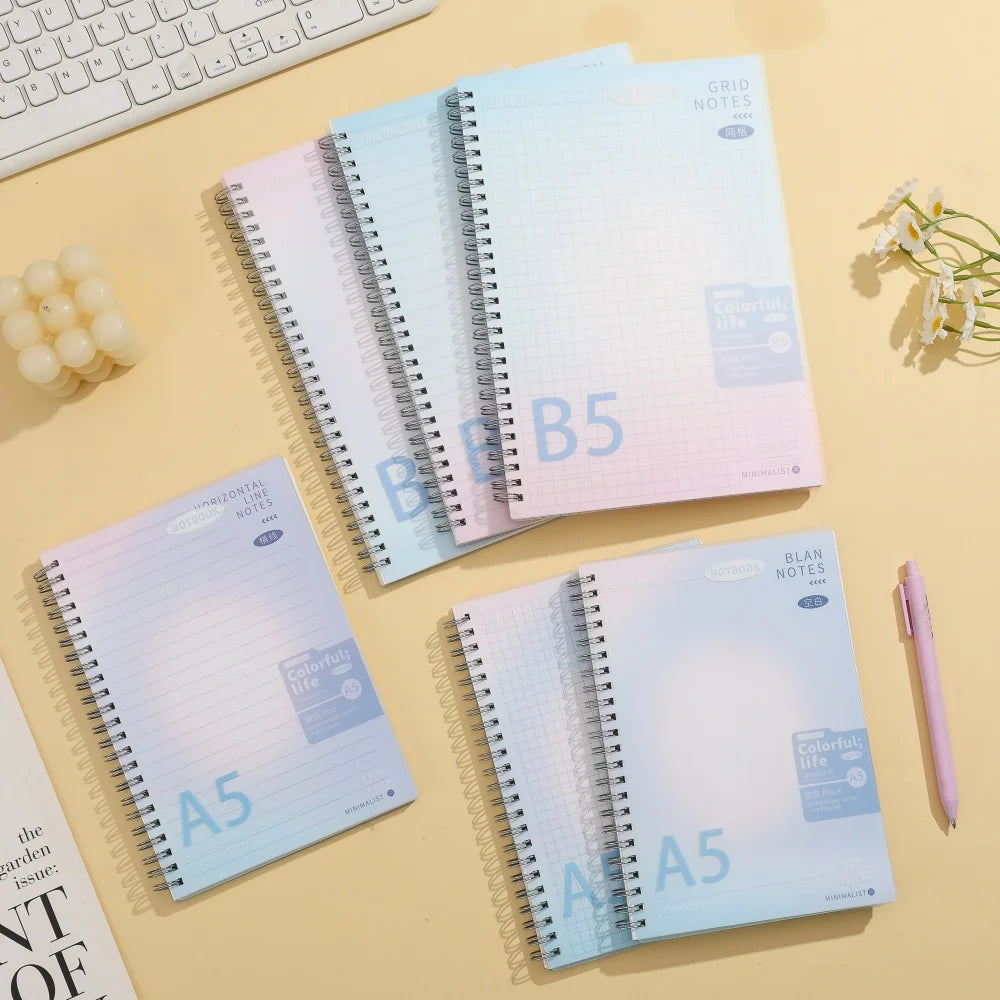 Gradient Spiral Notebook A5 B5 Pastel PP Cover Grid/Lined/Blank Pages 70GSM Paper Aesthetic Stationery for School Office Journal
