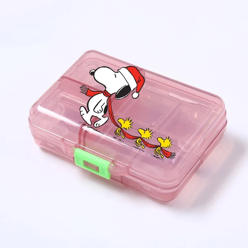 Kawaii Snoopys Anime Storage Box Pill Case Large Capacity A Week Organizer Portable Travel Outdoor Tablets Vitamins Container