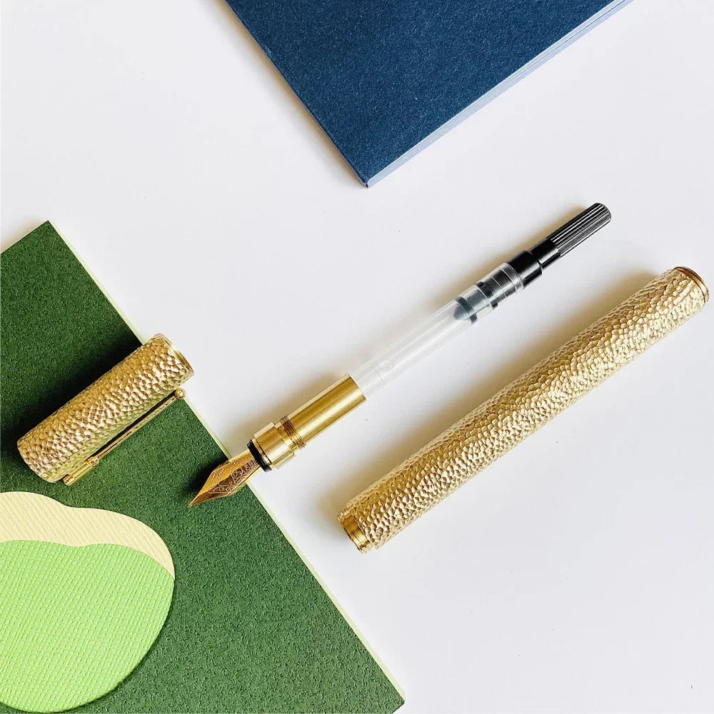 Benovel Hand carved brass hammer patterned fountain pen Retro writing ink pen F nib school office business supplies gift pens