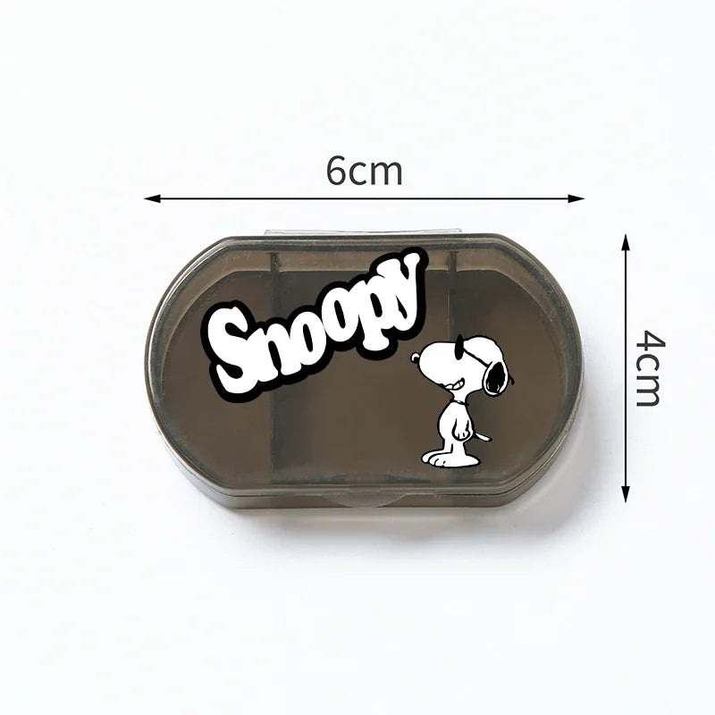Portable Snoopys Mini Pill Box Kawaii Travel Anime Three-compartment Transparent Plastic Medicines Storage Case Container Gifts