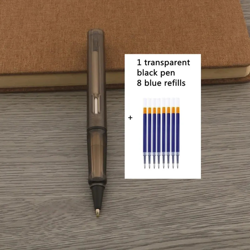 1Pc Ballpoint Pen + 8 Refills Black Blue Red Ink Gel Pen Bullet Tip 0.5mm Rollerball Pen School Office Supplies Stationery Pen