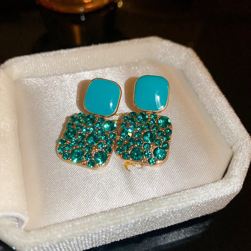 Purple Rhinestone Stud Earrrings For Women Exquisite Imitation Pearl Earrings Simple Square Geometric Earrings Party Jewelry