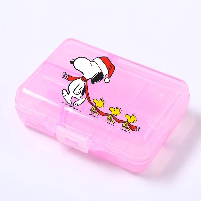 Kawaii Snoopys Anime Storage Box Pill Case Large Capacity A Week Organizer Portable Travel Outdoor Tablets Vitamins Container