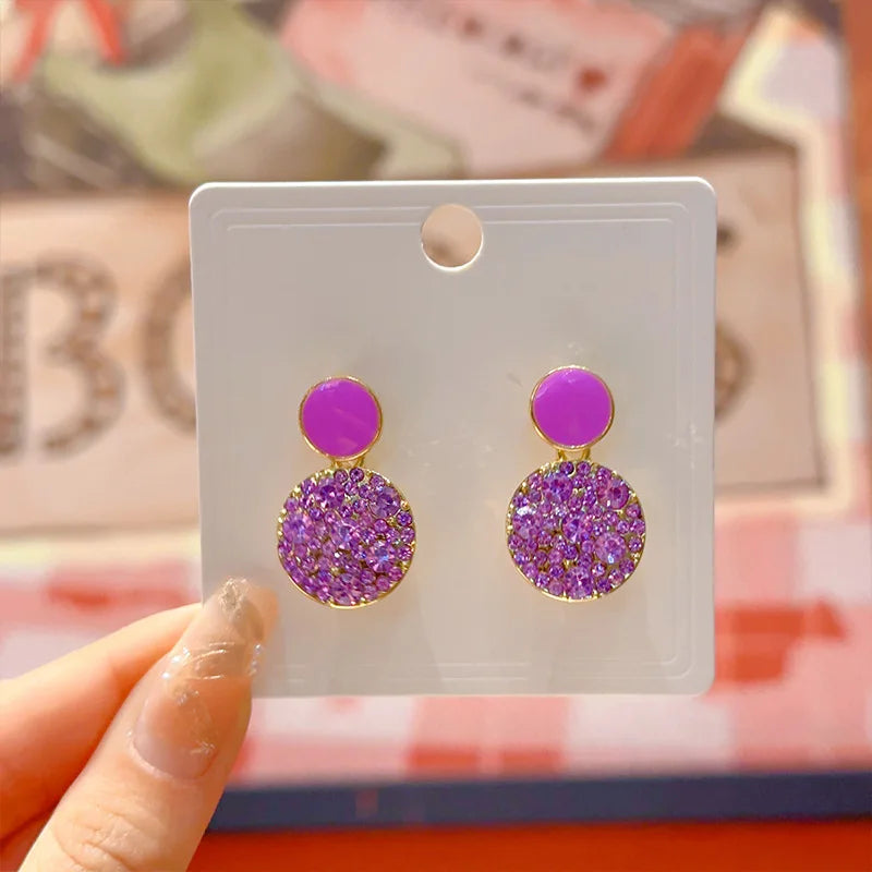 925 Silver Needle Earrings Sales Korean Edition Purple Crystal Light Luxury Geometric Circle Dropping Fashion Design Earrings