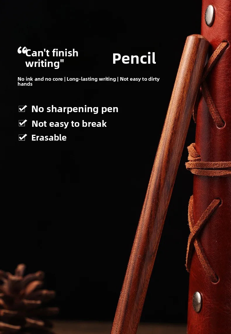 1PC Pen +5pcs Pen Tip Wooden Eternal Pencil HB Never Need Sharpening Unbreakable for Students Sketching Drawing High Tech