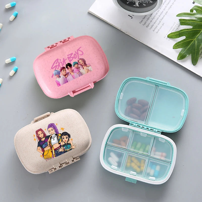 Move K-Pop Demon Hunters 8 Grid Compartment Pill Storage Box Fashion Printed Portable Travel Home Vitamin Container Cartoon Gift