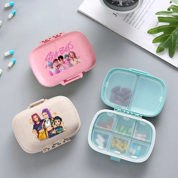 Move K-Pop Demon Hunters 8 Grid Compartment Pill Storage Box Fashion Printed Portable Travel Home Vitamin Container Cartoon Gift