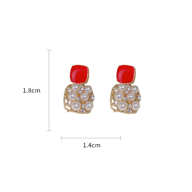 Purple Rhinestone Stud Earrrings For Women Exquisite Imitation Pearl Earrings Simple Square Geometric Earrings Party Jewelry