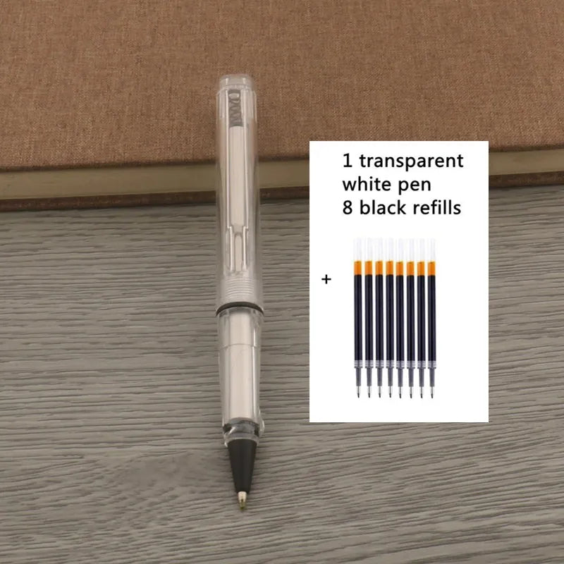1Pc Ballpoint Pen + 8 Refills Black Blue Red Ink Gel Pen Bullet Tip 0.5mm Rollerball Pen School Office Supplies Stationery Pen