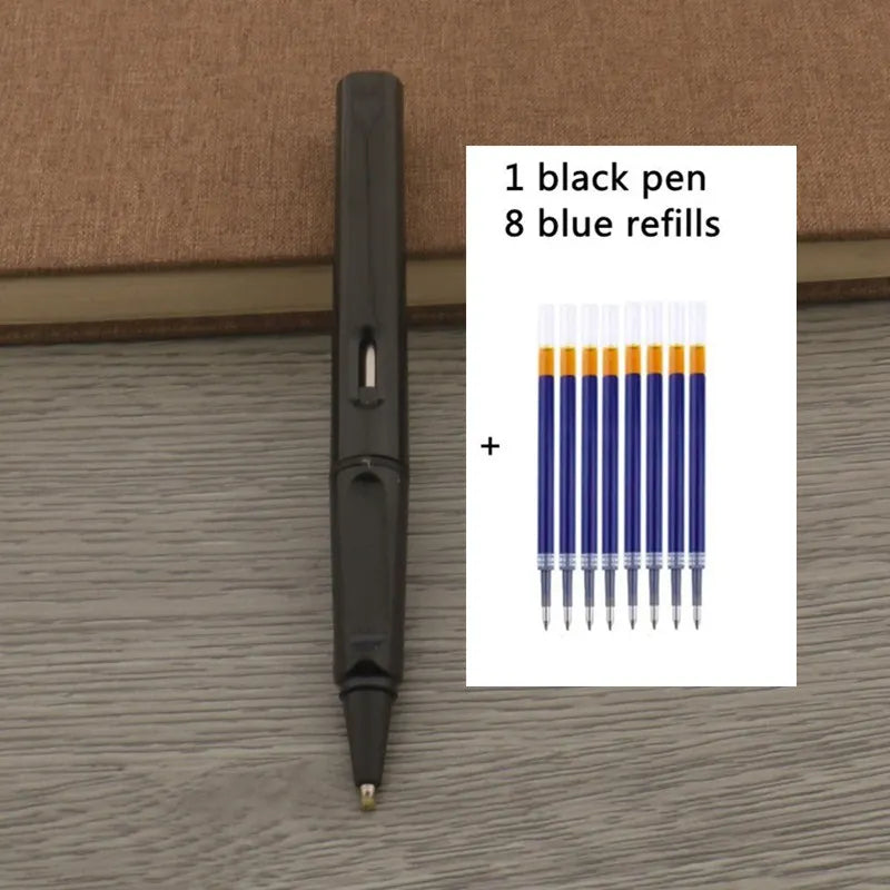 1Pc Ballpoint Pen + 8 Refills Black Blue Red Ink Gel Pen Bullet Tip 0.5mm Rollerball Pen School Office Supplies Stationery Pen