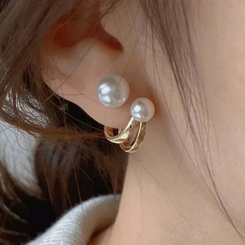Korean Vintage Imitate Pearl Crystal Earrings for Women Jewelry High-class Luxury Zircon Flower Butterfly Leaf Stud Earrings