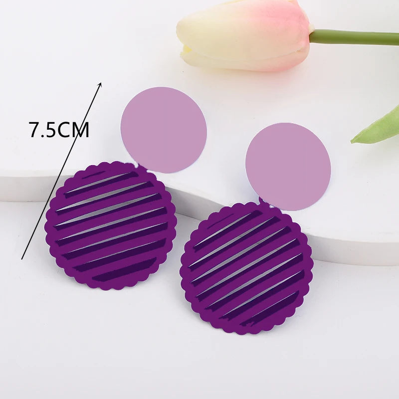 Sweet Purple Flower Butterfly Geometric Drop Earrings for Women Daisy Heart C-Shaped Round Sqaure Brincos Sweet Wedding Jewelry